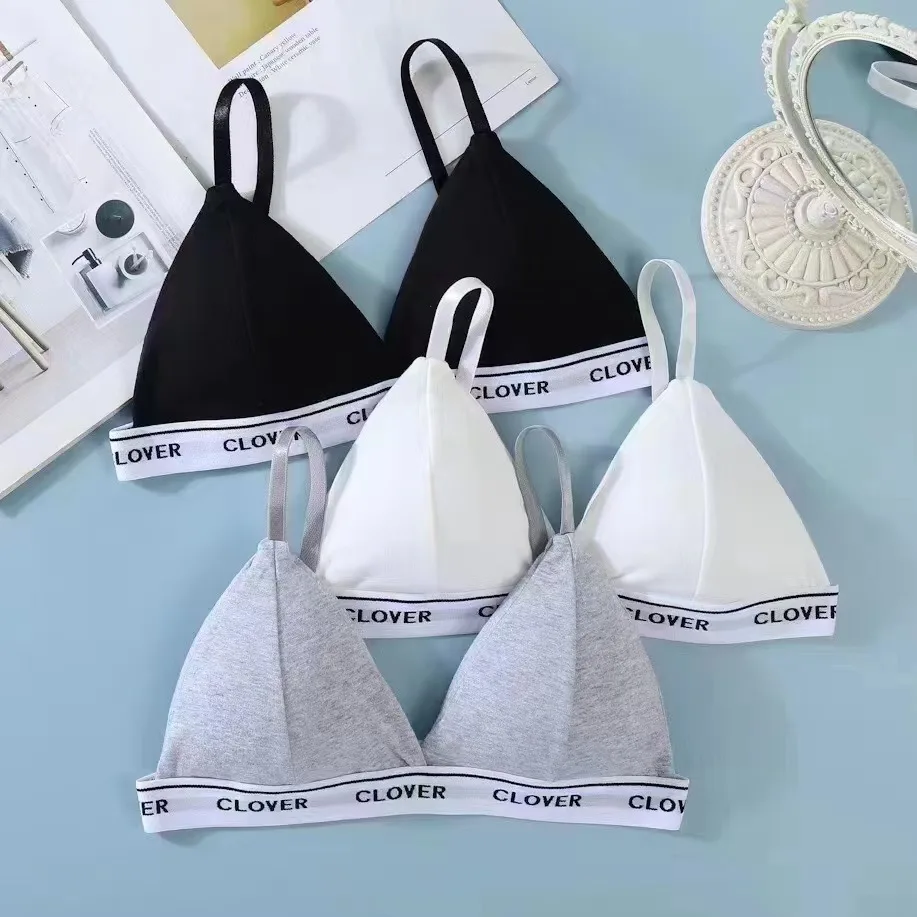 Women\'s Cotton Bra Beauty Back Bralette with Pad Sport Bras for Women Thin Sexy Deep V Triangle Cup Underwear Letter Print