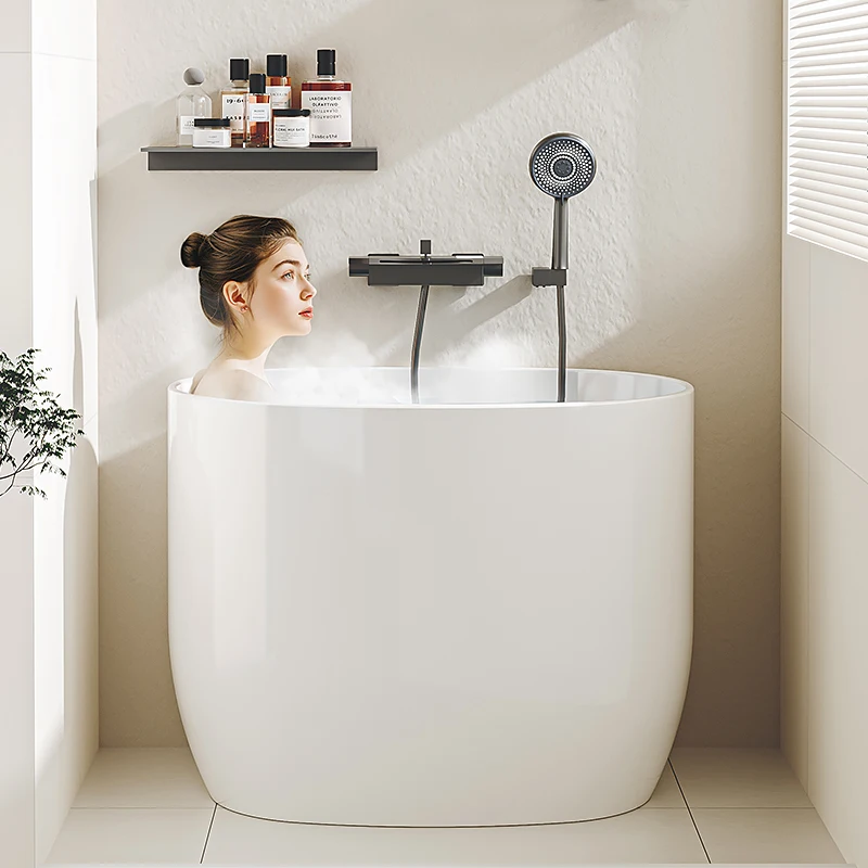 Bathroom Bathtub Household Small Unit Acrylic Round Mini Deep Bubble Adult Bathroom Bath Sitting