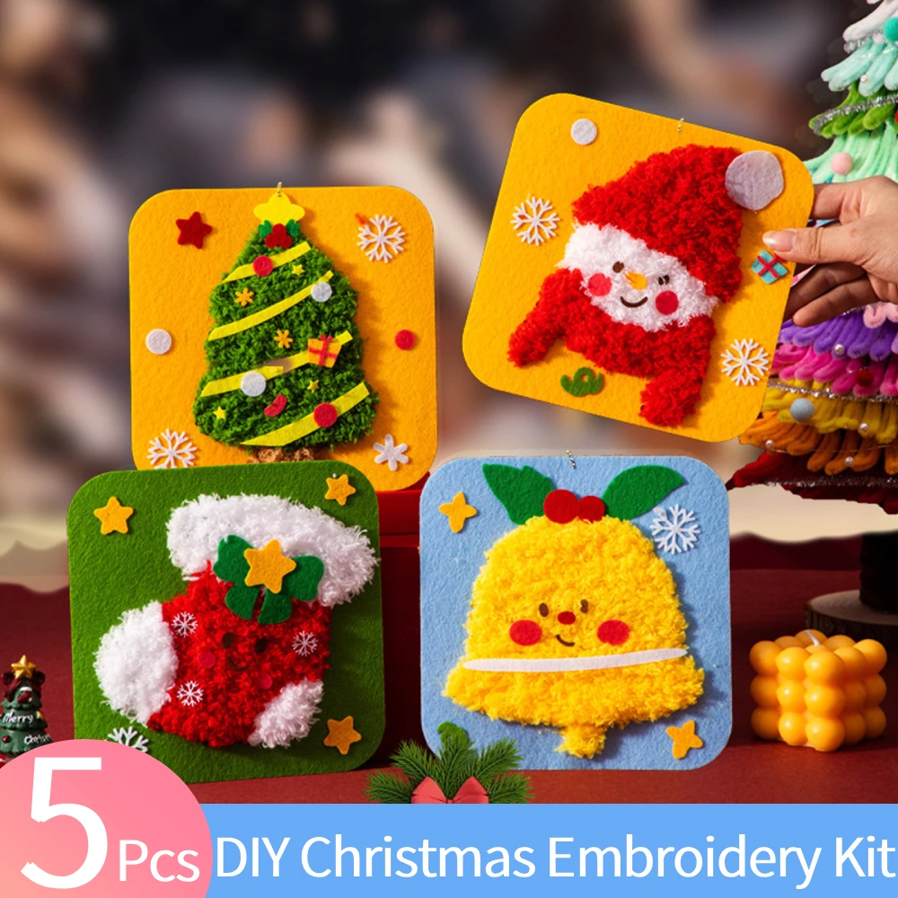 

5 шт. DIY Рождественский набор для вышивания с узором Милый набор для вышивания Рождественский фетр Швейные подарки Санта-Клаус Снеговик Рождественский колокольчик