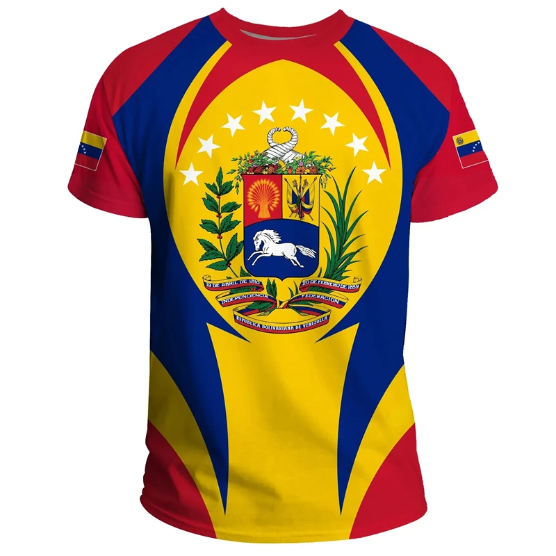 2024 Fashion Men\'s T-shirt Venezuela Flag Print T Shirts Men Clothing Oversized Short Sleeve Casual Streetwear Blouse Male Tops