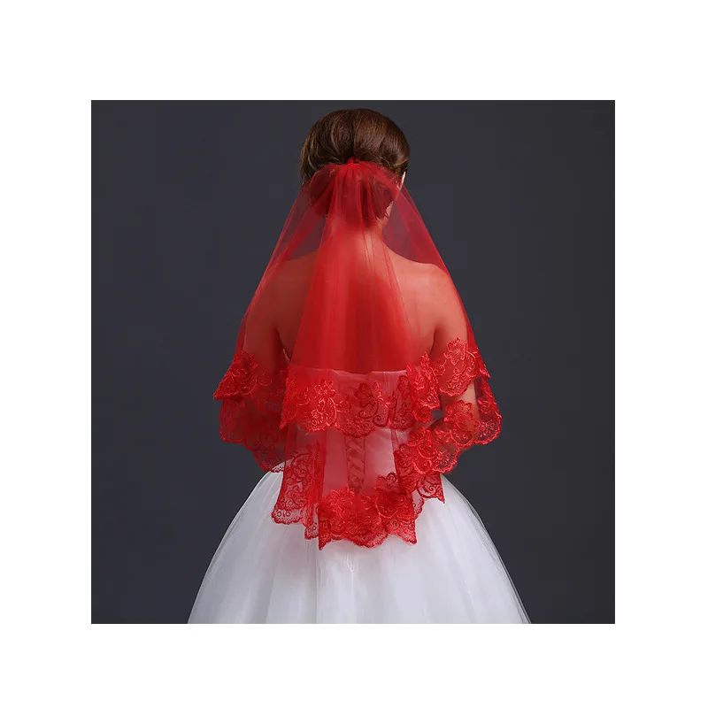 Women Bride Bridal Red Halloween Wedding head hair Lace Party Veil 2024