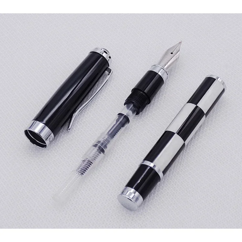 

New Fuliwen Celluloid Fashion Fountain Pen Medium Nib 0.7mm , Black & White Squares Pattern Pen For Writing
