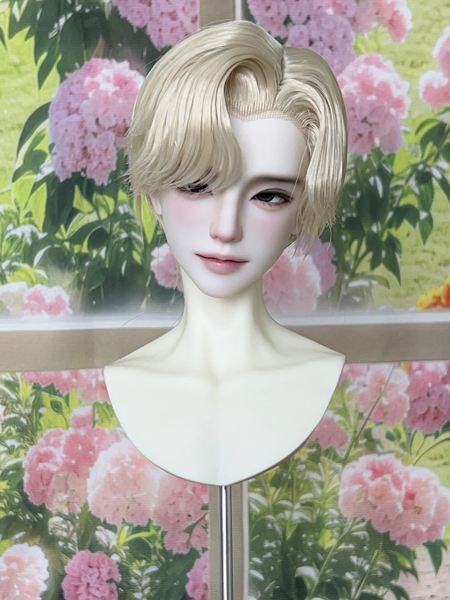 BJD Wig In Stock 1/3 22.5cm Black Golden Hand-Crocheted Single-Point Side Part Handsome Boy Styled Hair Doll Accessories XC
