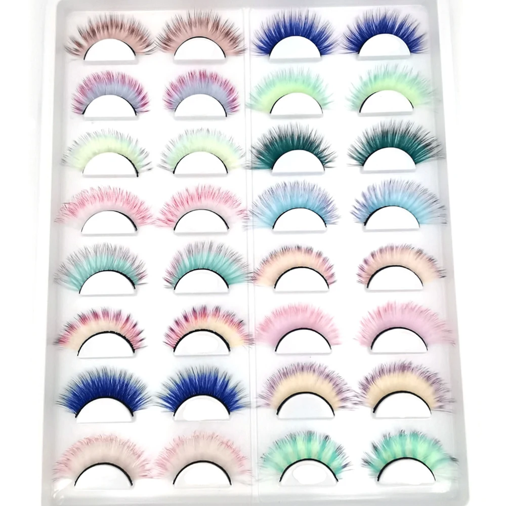 Gradient False Lashes Ombre Natural Long Colorful Eyelashes Bulk Fluorescent Makeup Fake Lash Party Colored Lashes for Cosplay