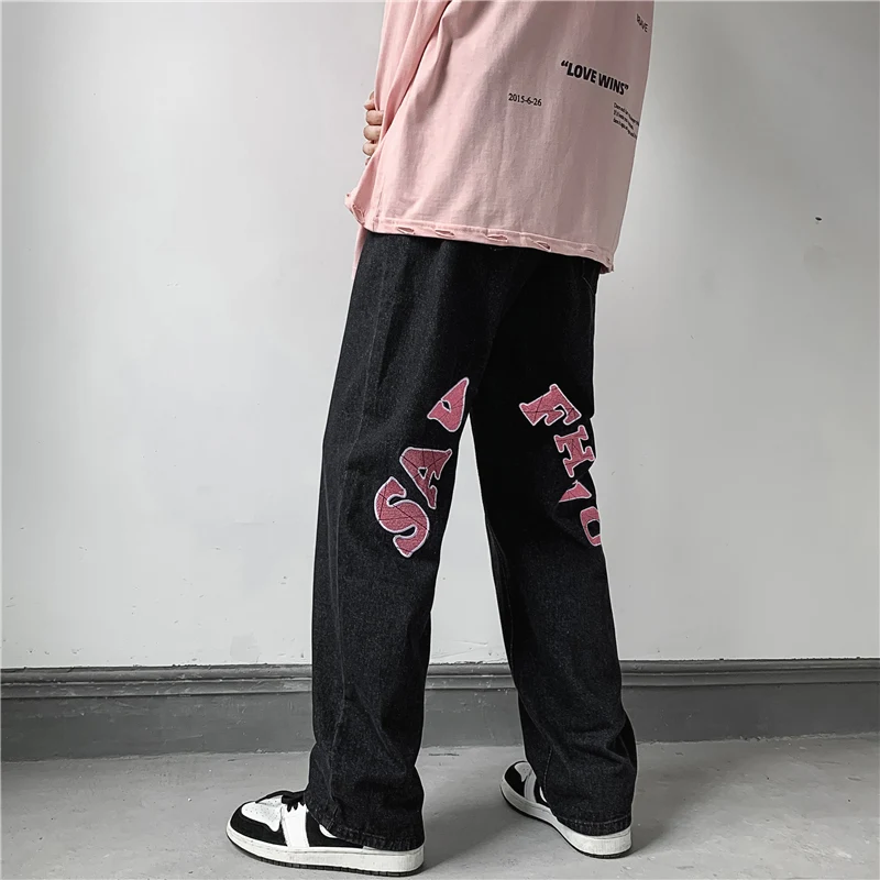 

American Style Men's Jeans Trendy Dad Pants Loose Straight Leg Wide Leg Autumn High Street Casual Long Trousers for Teens