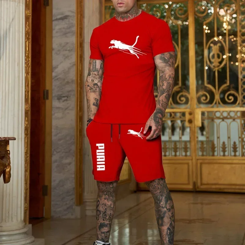 2025 Fashion and Casual Summer Outdoor Sports Set Men's Breathable T-shirt and Shorts Casual Fashion Two-piece Set - Image 5