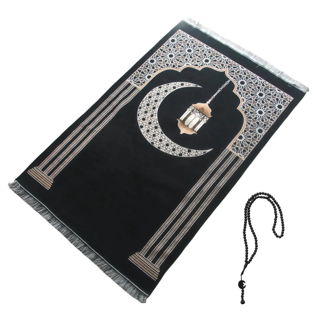 Foldable Chenille Beacon Prayer Set, prayer beads matching classic beacon patterned prayer rug, adult prostration mat