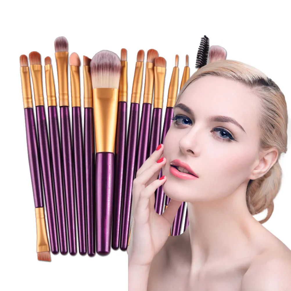 

Набор из 15 профессиональных кистей для макияжа: нейлоновые щетинки, пластиковые ручки, для пудры и румян, для женщин