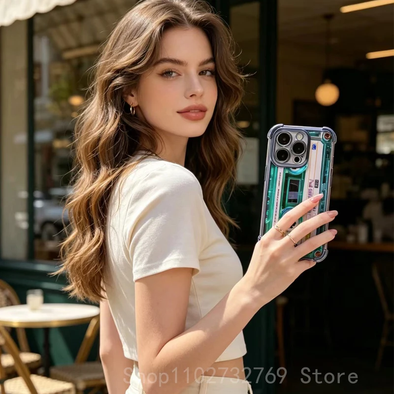 

Retro Cassette Tape Clear Phone Case Shockproof Reinforced Corners Transparent TPU Men's Cover