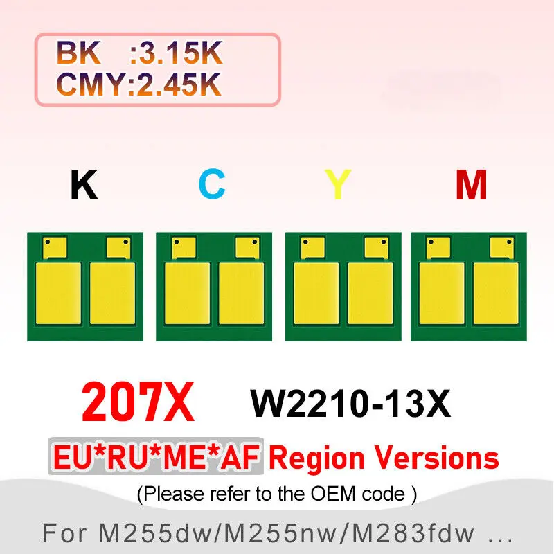 1x Toner Chip for HP Color LaserJet Pro M255dw,M255nw,MFP M282nw,M283fdn,M283fdw （206A，206X，207A，207X) Refill