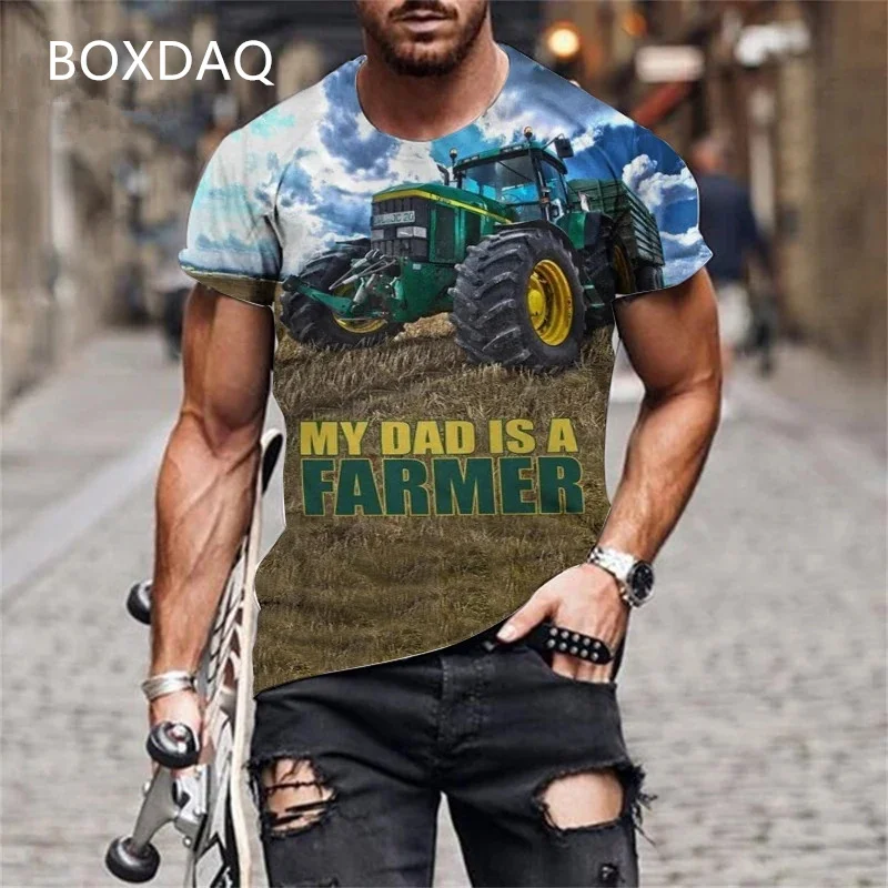 Tractor Pattern Men's Street T-Shirts Summer Short Sleeve Farmer's Tools 3d Printed Male Tee 6XL Plus Size Casual Tops