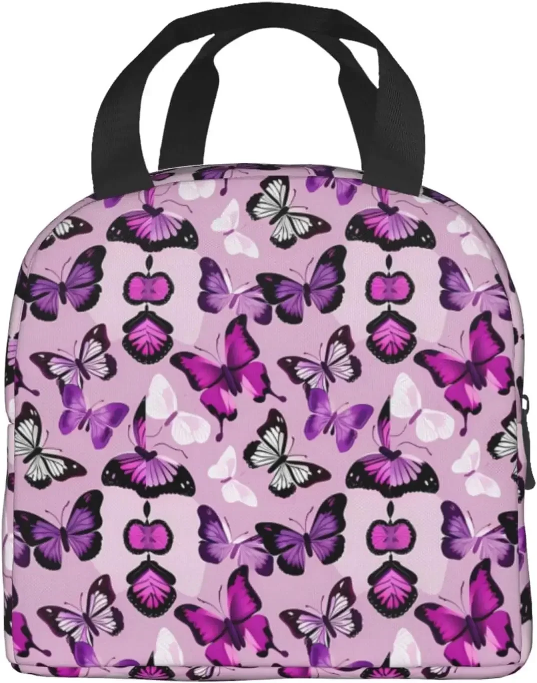 Beautiful Insect Purple Butterfly Insulated Lunch Bag Thermal Freezable lunch Tote Waterproof Bento Lu nch Box Women Men Lunc h