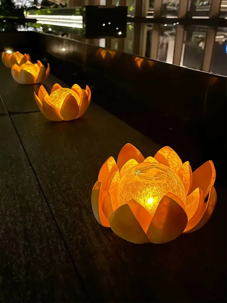 Outdoor Solar Lotus Light, Waterproof Grass Decoration Light, Crack Ball Light, Stair Light