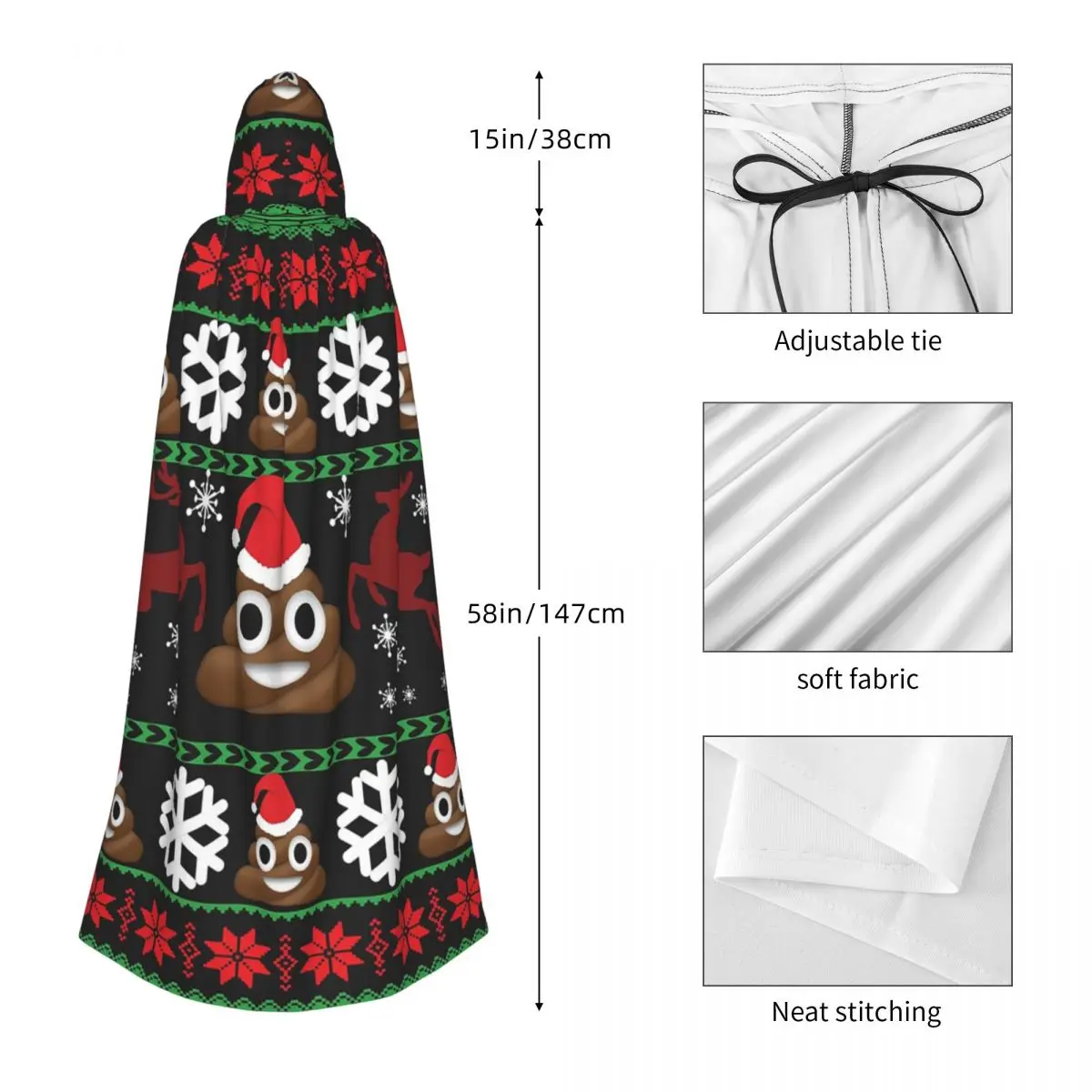 Funny Poop Christmas Gifts Ugly Funny Christmas Sweaters Style Long Hooded Cloak Witch Medieval Costume Cosplay HalloweenCoat