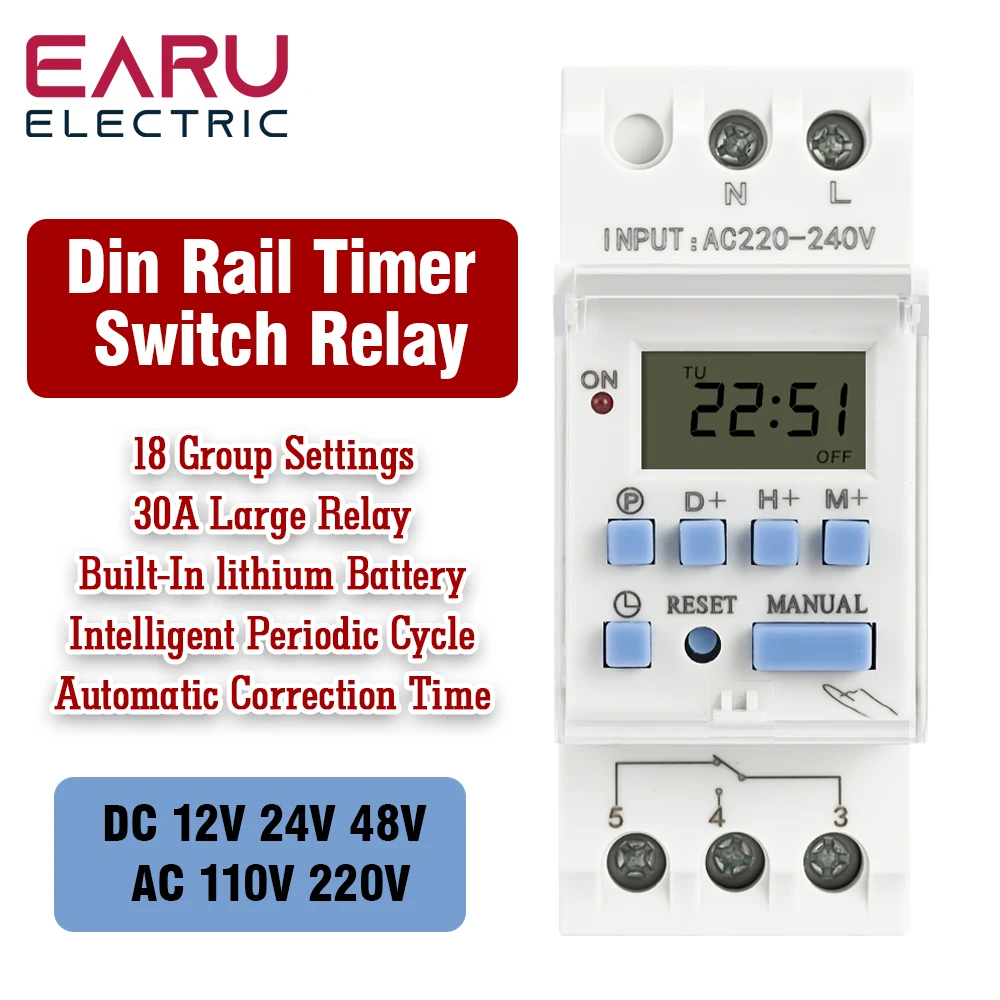 THC15A New type Din Rail 2 wire Weekly 7 Days Programmable Digital TIME SWITCH Relay Timer Control AC 220V 230V 12V 24V 48V 16A