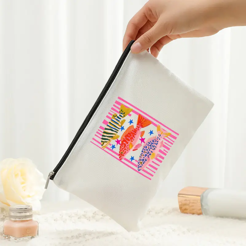 

Women Maximalist Tropical Fish Triotheme Travel Cosmetic Bag Lightweight Foldable Makeup Bag with Secure Zipper Fish Lover Gift