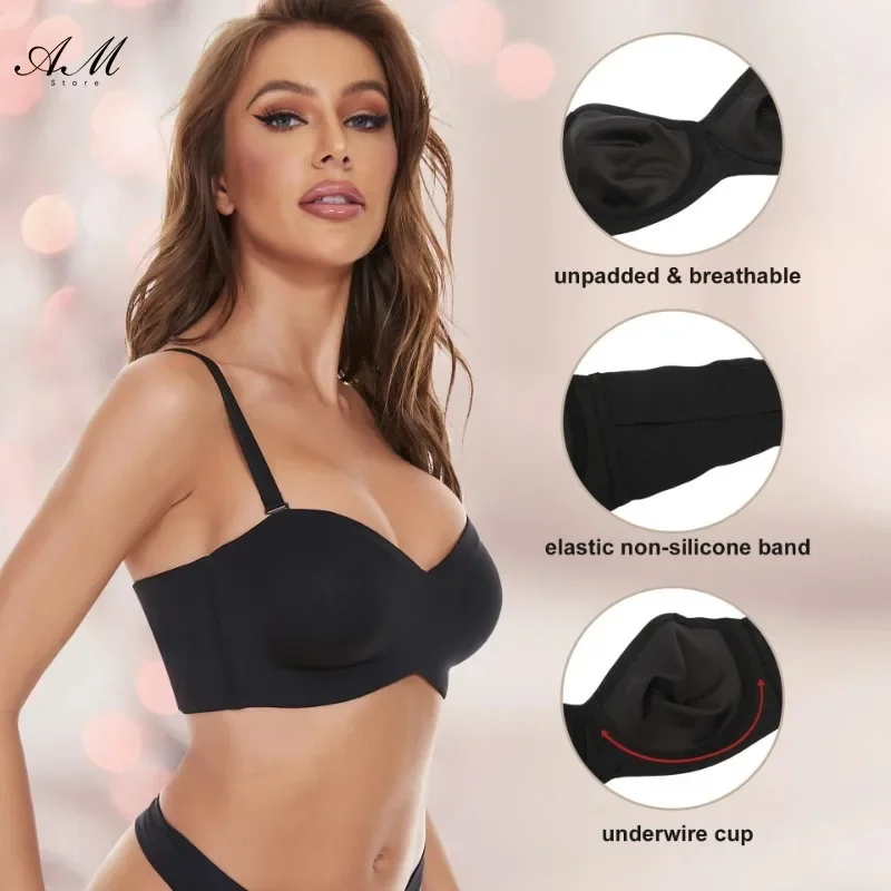 Reggiseno a fascia convertibile antiscivolo con supporto completo Reggiseno push up senza spalline taglie forti Reggiseno senza cuciture con ferretto convertibile levigante non imbottito