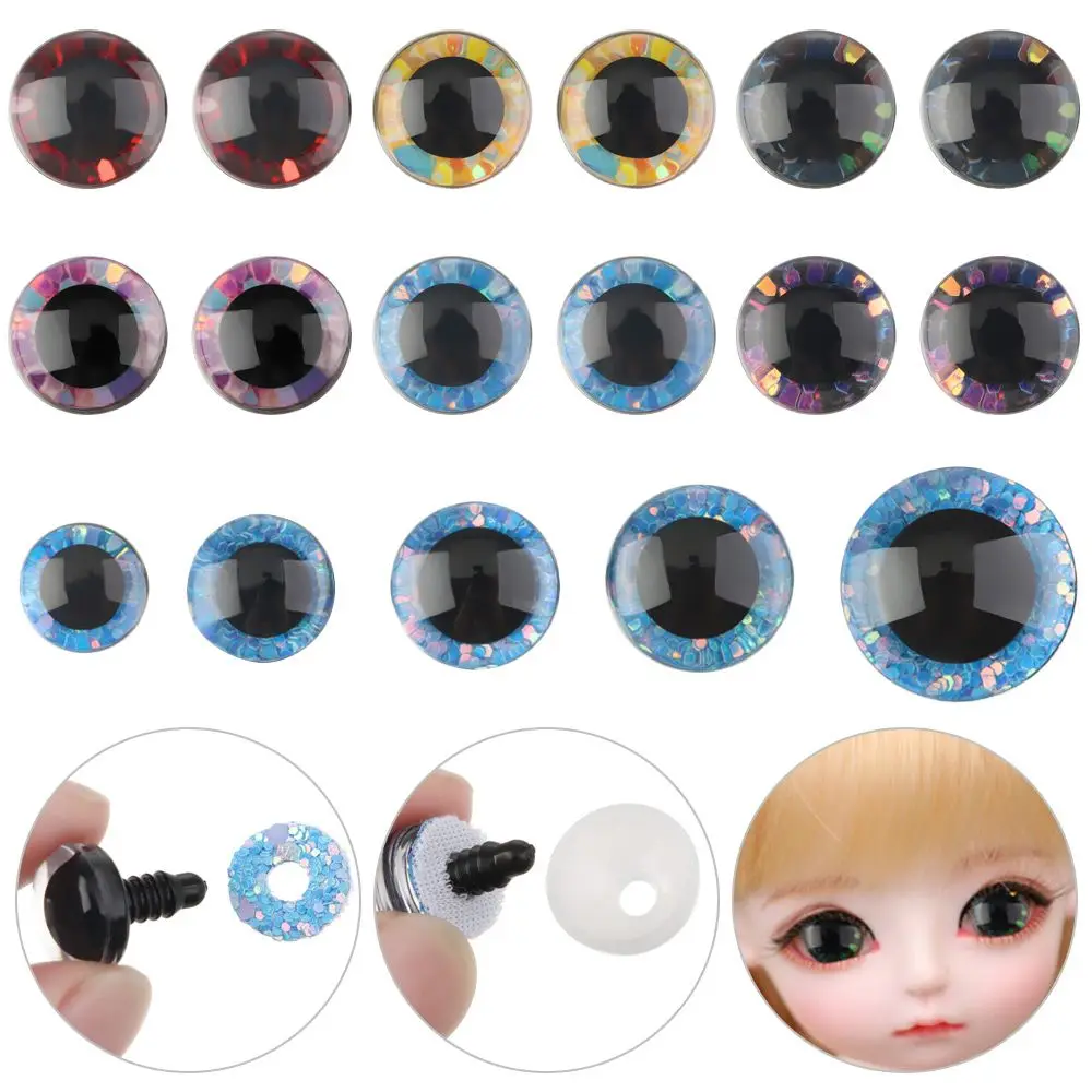 3D 14/16/18/20/25mm Round Plastic Safety Eyes Findings Stuffed Toys Glitter Safety Eyes Nonwovens Hard Washer Clear Plush Doll