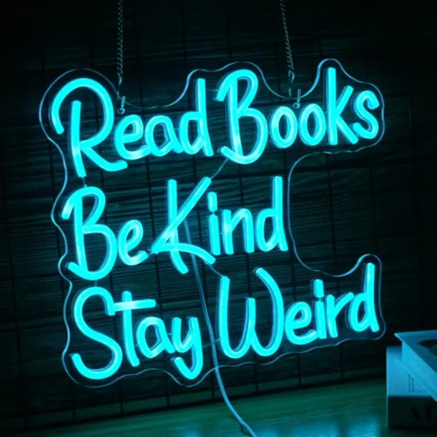 Read Books Be Kind Stay Weird Neon Sign Dimmable Read Books Led Neon Light for Wall Decor USB Powered Be Kind Light Up Sign for