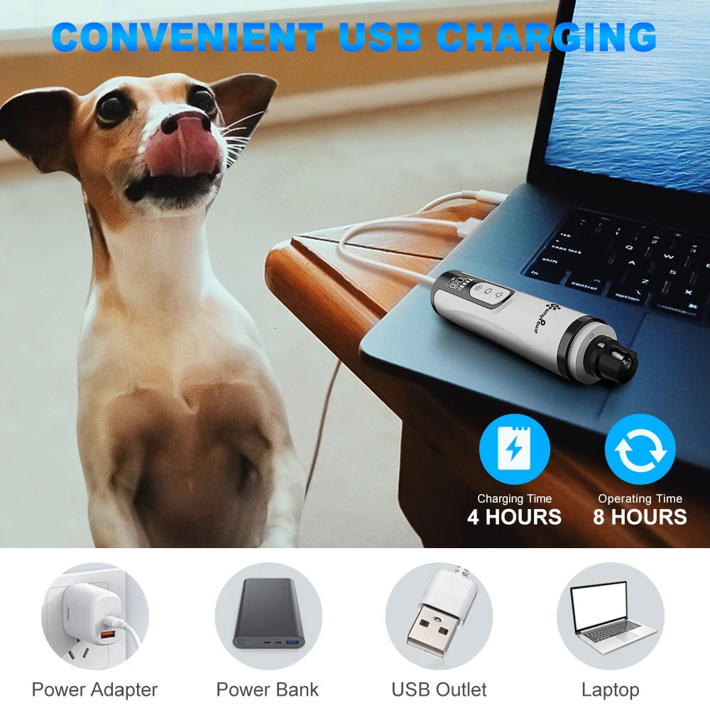 DownyPaws Electric Nail Clipper For Dog Grinder With 2 LED Lights Rechargeable 3-Speed Cat Nail Cutter Pet Paws Trimmer Tools