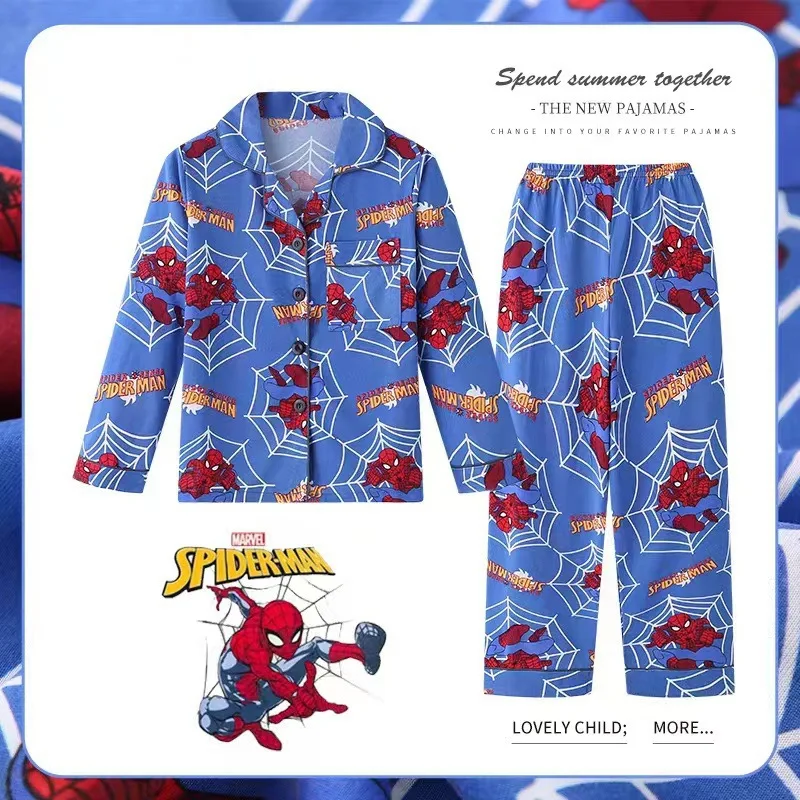 Disney Marvel Children Pajama Sets Flip Collar Kawaii Cartoon Comfortable Soft Nightwear Kids Suitable Comfy Homewear Autumn