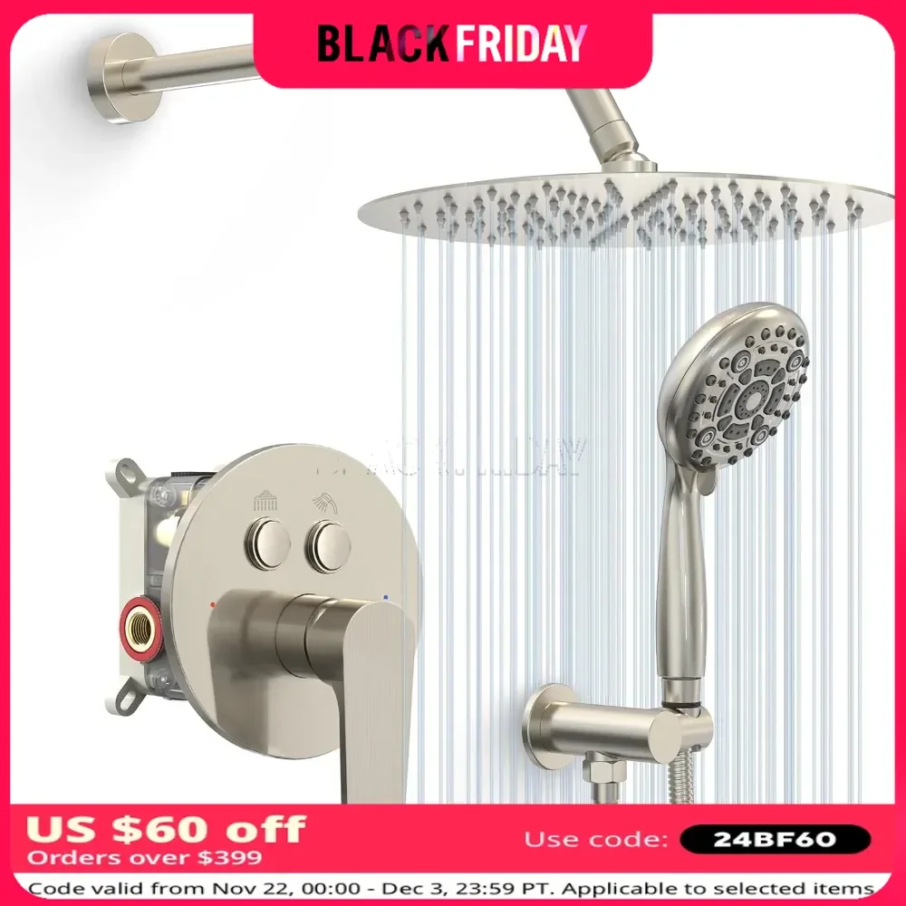 

6 Setting Handheld Rain Shower Head Kits Bathroom Faucet Valve Included - Push Button Stainless Steel Showers for Bathroom