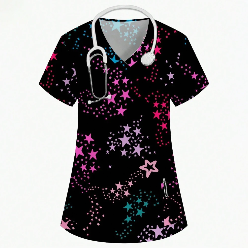 New Hospital T-Shirt Casual Short Sleeve Pet Doctor Workwear Medical Scrubs Nursing Uniform Surgical Top Pharmacy Work Clothing