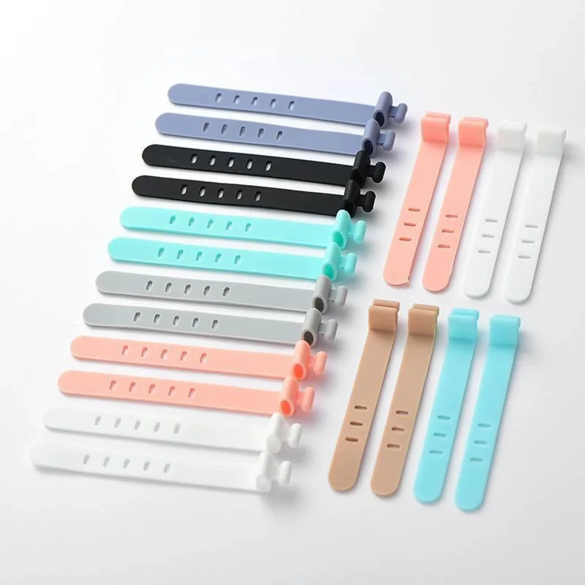Silicone Cable Ties (10-Pack) Colorful Reusable Cord Organizers for Phone Charging Cables, Earphone Cables, Home Office Desks, and Cars