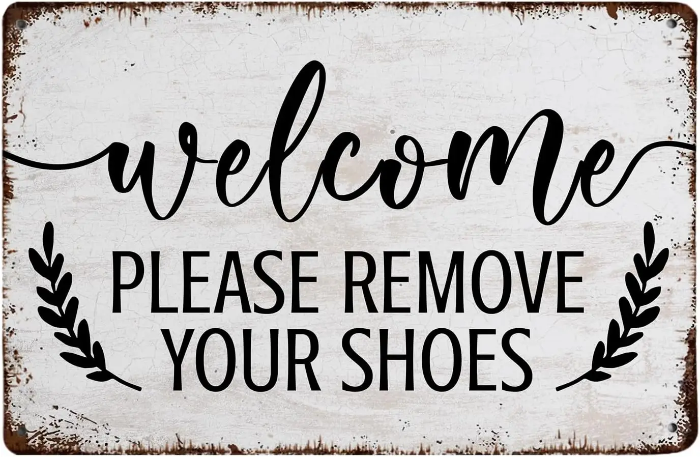 Shoes Off Sign Welcome Outdoor Front Door Sign Metal Poster, Welcome Please Remove Shoes Metal Tin Sign Wall Décor, Entryway Por