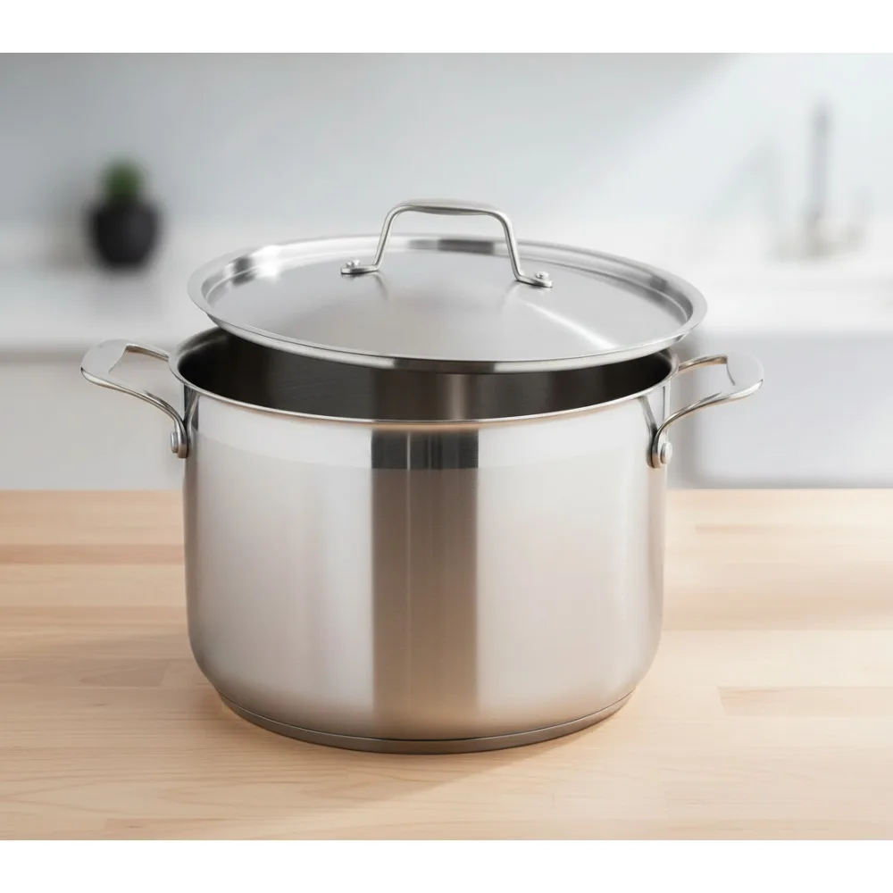 وعاء تخزين من الفولاذ المقاوم للصدأ سعة 8 لتر مع غطاء، يرتدون ثلاثي الطبقات للتدفئة المتوافقة مع أواني الطبخ المتوافقة مع الطهاة المنزلية #1