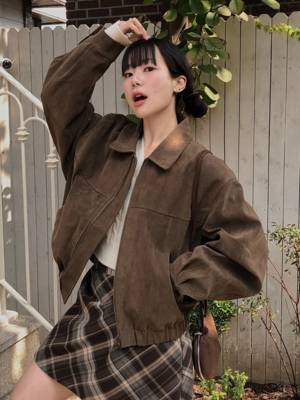 Winter Dames Baseball Jaet Suède Fluwelen Revers Rits Ontwerp Loose Fit Veelzijdige Retro Sle Pendelen Faion ort Jas