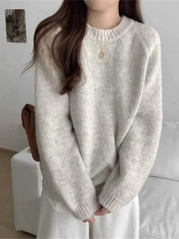 Koreanische Sle Weiche Gestrickte Lange Sve frauen Pullover Warme Innere Tragen Top Reine Farbe Lazy Faion Basis Schicht irt