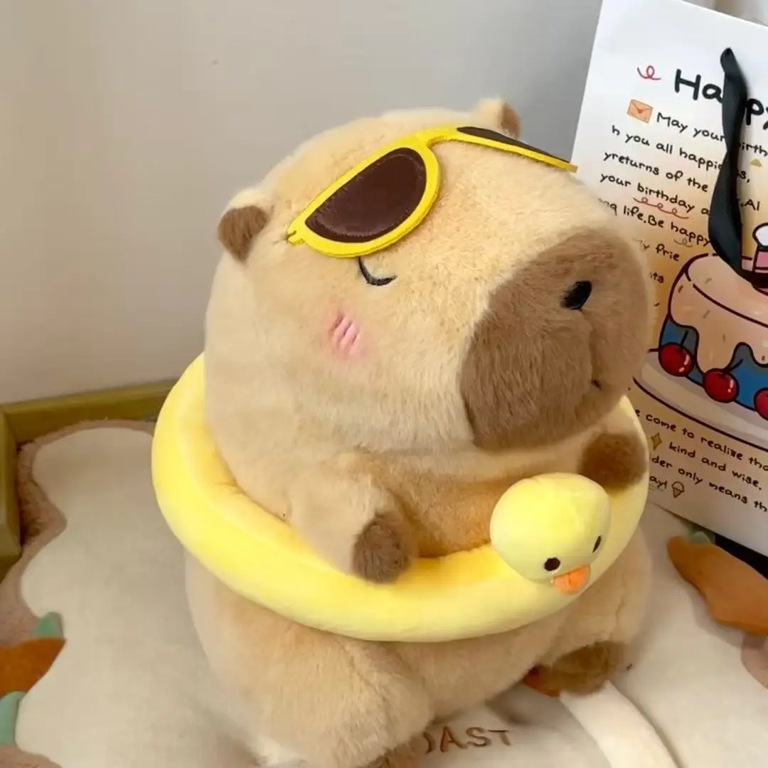 Children Yellow Duck Swim Ring Capybara Plush Toy Cute Simulation Beachwear Capibara Kawaii Stuffed Animal Birthday Travel Gift