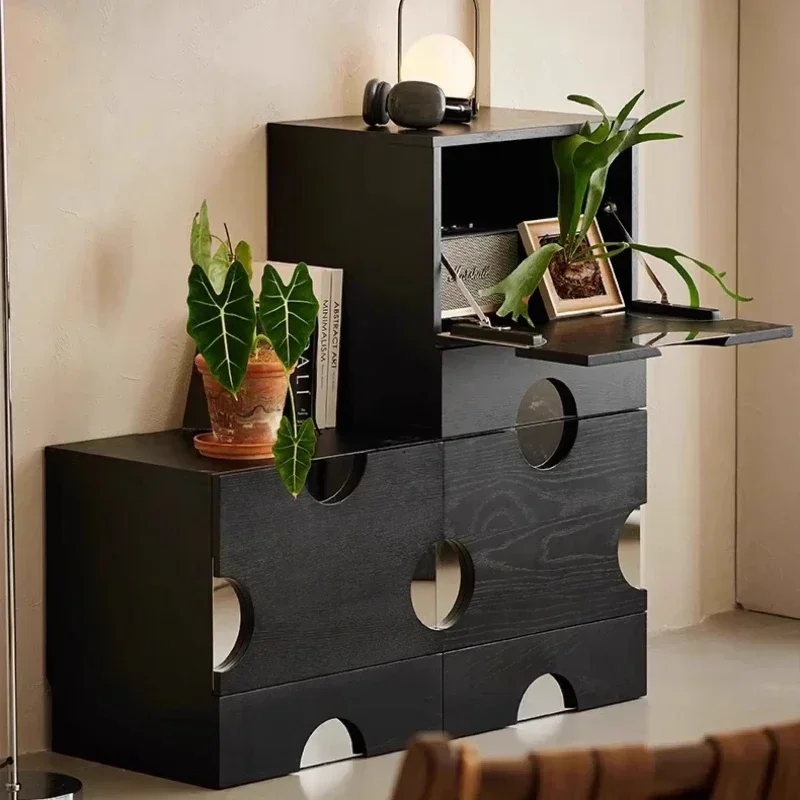 Retro French Cheese Cabinet, Stackable Combination, Solid Wood Storage Cabinet for Home Living Room, High-end Art Furniture