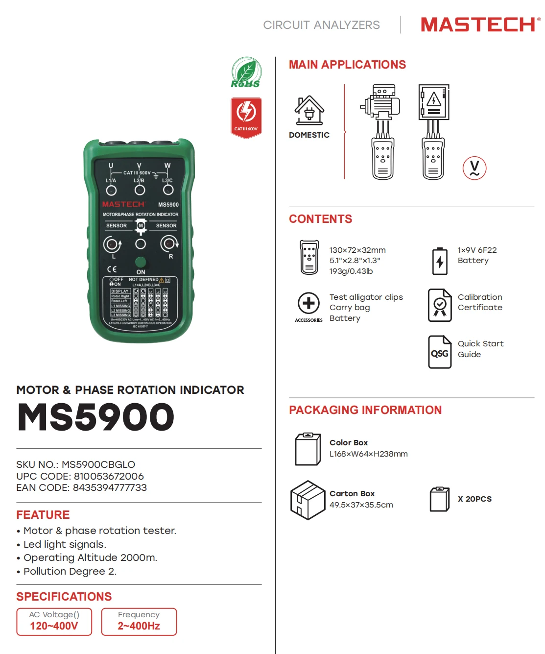 MS5900 wskaźnik pola LED tester rotacji fazy 3 miernik silnika Tester sekwencji bezdotykowy wskaźnik pola obrotowego multimetr LCD