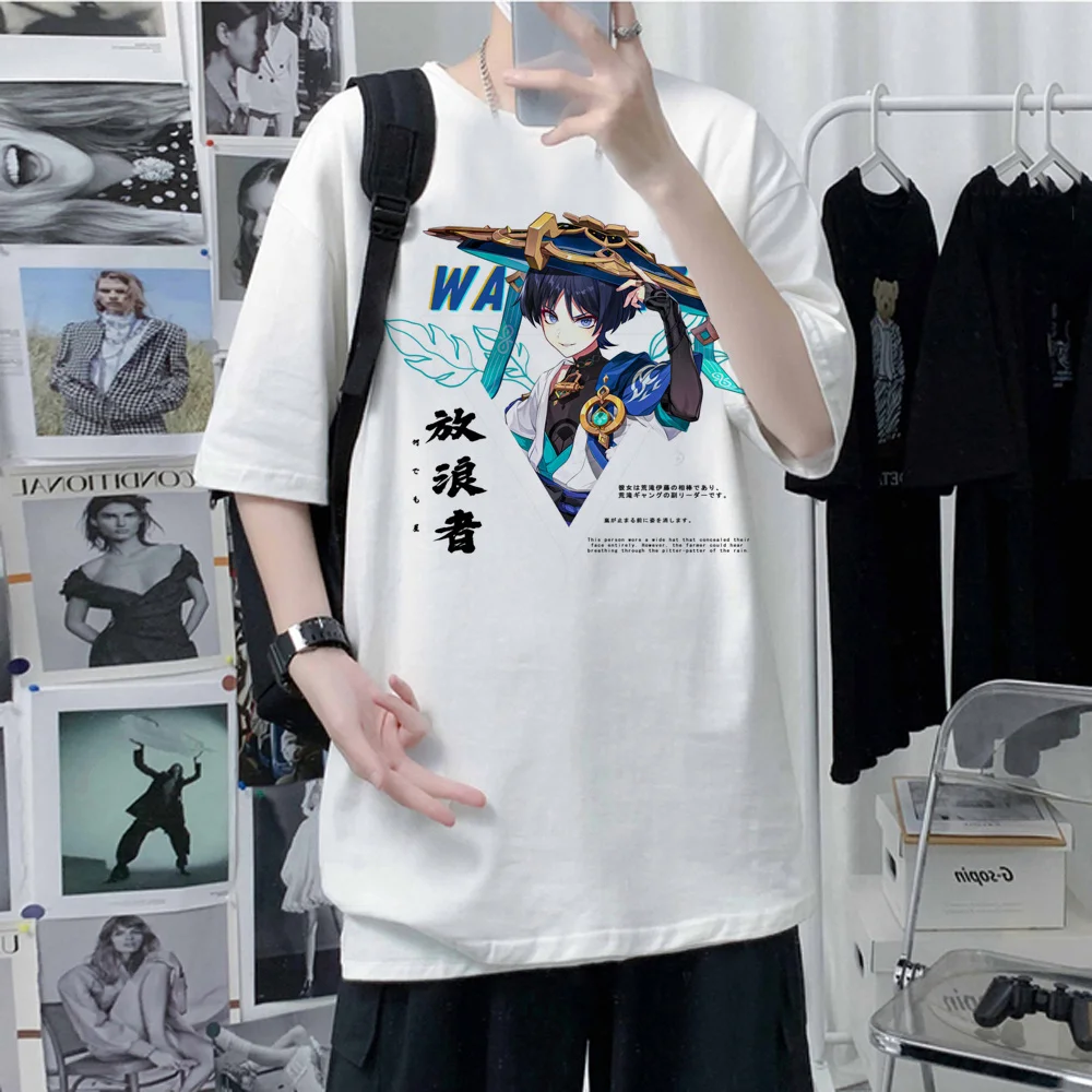 Genshin Impact Anime Kunikuzushi Print t Shirt Men Vintage Short Sleeve Harajuku Graphic Scaramouche Unisex Tshirt Male men 1