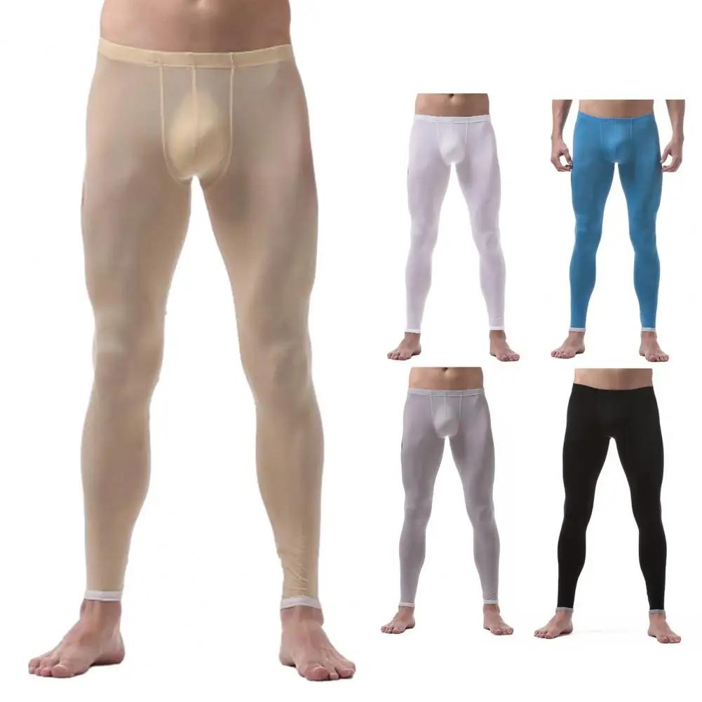 

Elastic Spring Pants Thin Trousers Men's Slim Fit High Elastic Soft Breathable Long Johns with U Bulge Pouch Bottoming Leggings