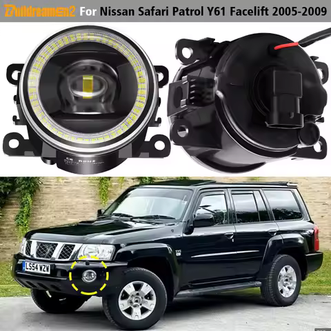 2 X Car Front Bumper LED Fog Light Angel Eye DRL Daylight 30W H11 For Nissan Safari Patrol Y61 Facelift 2005 2006 2007 2008 2009