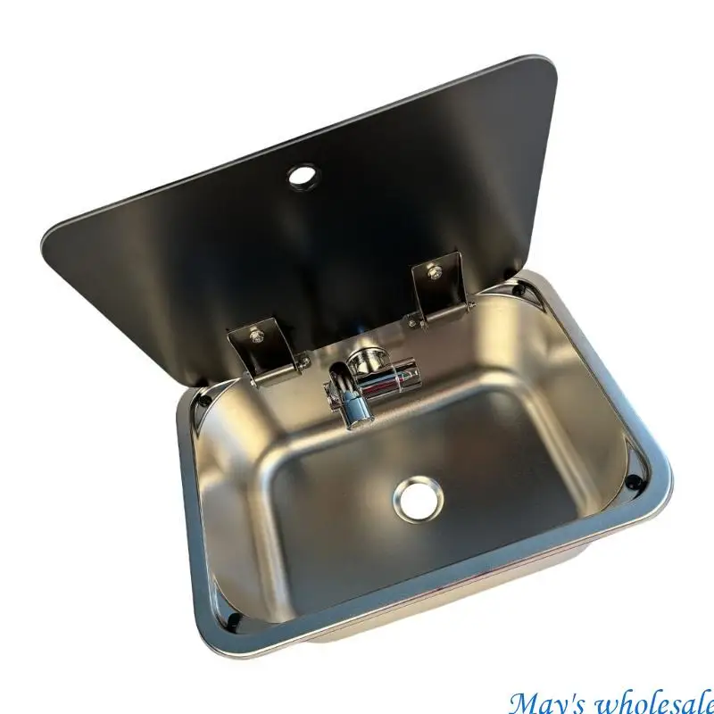 

Single Bowl Sturdy Stainless Steel Campers Sink with Glass Lid Covers for Efficient Space Use in Campers and Trailers 448A