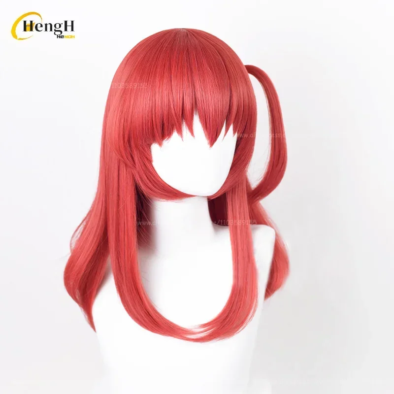 Em estoque ikuyo kita cabelo sintético anime 50cm longo rosa vermelho lado amarrado trança cosplay anime peruca resistente ao calor perucas de halloween