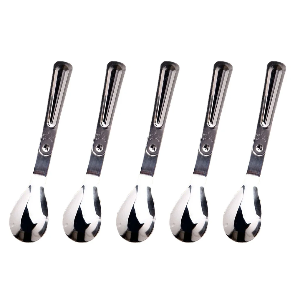 

5Pcs Foldable Stainless Steel Spoon Creative Portable Design Easy Clean Rust Resistant Soup Dessert Coffee Stirring Spoon