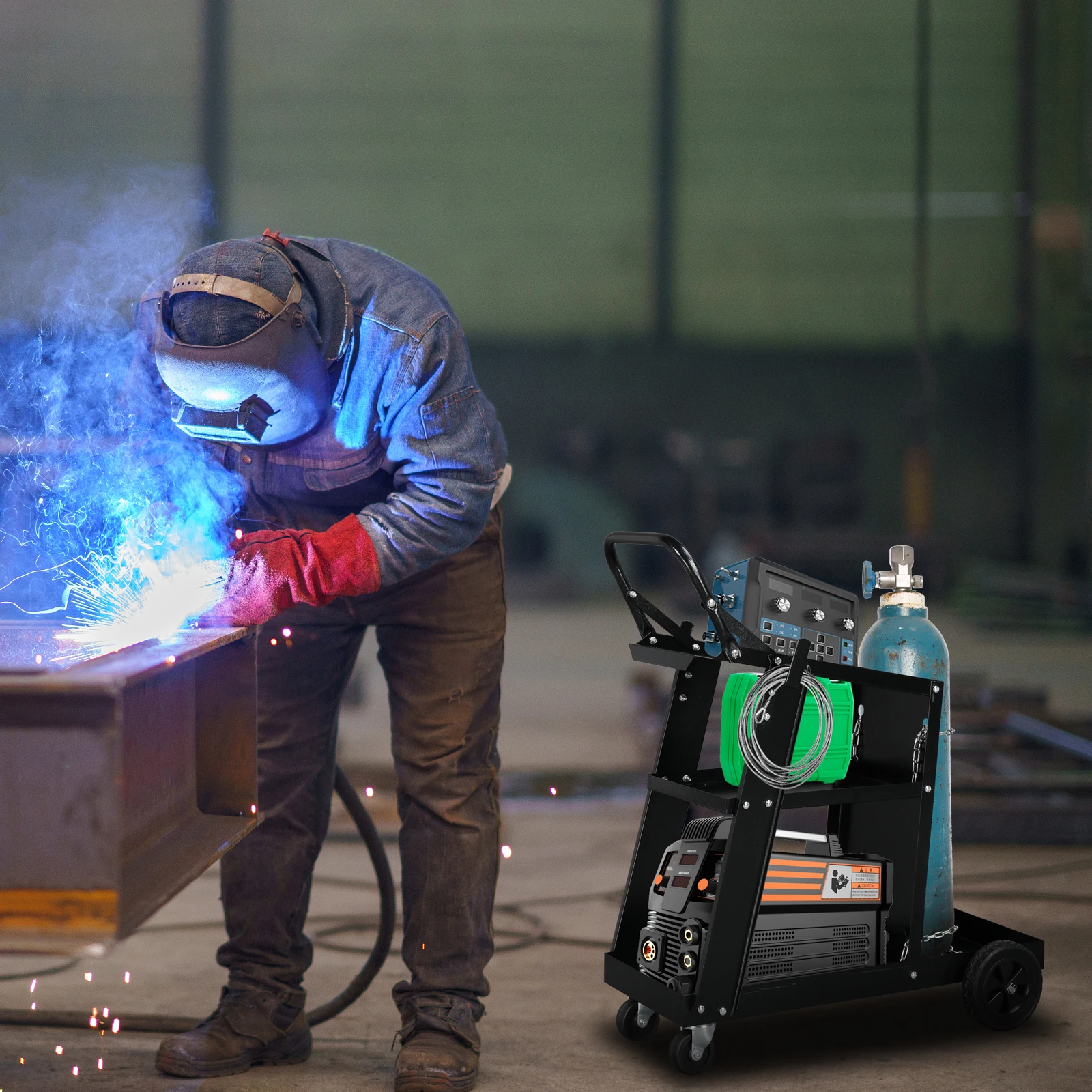 Professional Welding Cart Plasma Cutting Machine without Drawer Black