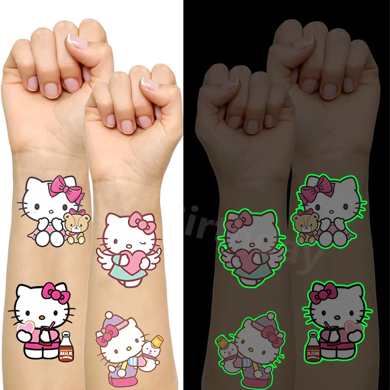 Gift Box Set Hello Kitty Luminous Tattoo Sticker Children Arm Face Glowing Tattoo Children Body Tattoo Rubble Sticker