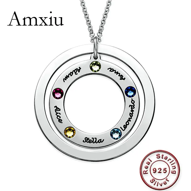 Amxiu Personalized Family Name Necklace 925 Sterling Silver Necklace Engrave Five Names Necklace for Mother Team Members Gift