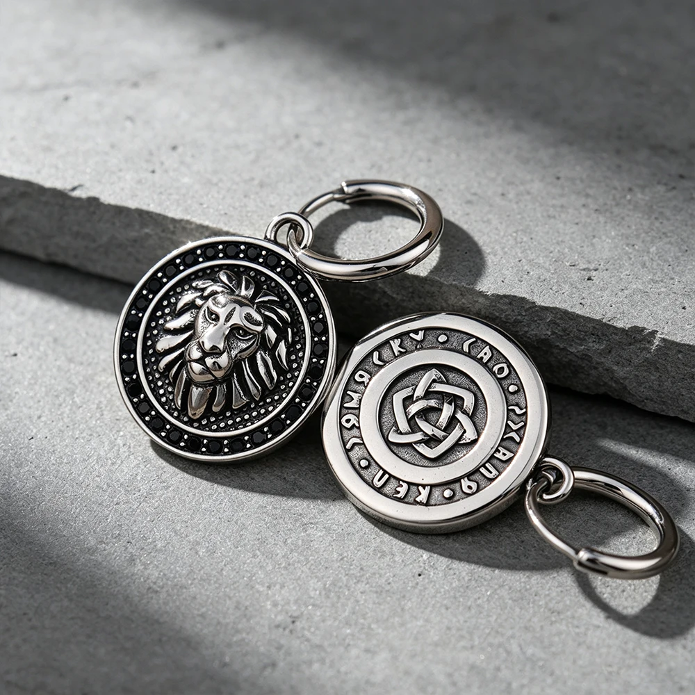 Lion Head Drop Earrings Viking Unisex Vintage Ancient Strength Protection Talisman Stainless Steel Jewelry Gift Dropshipping
