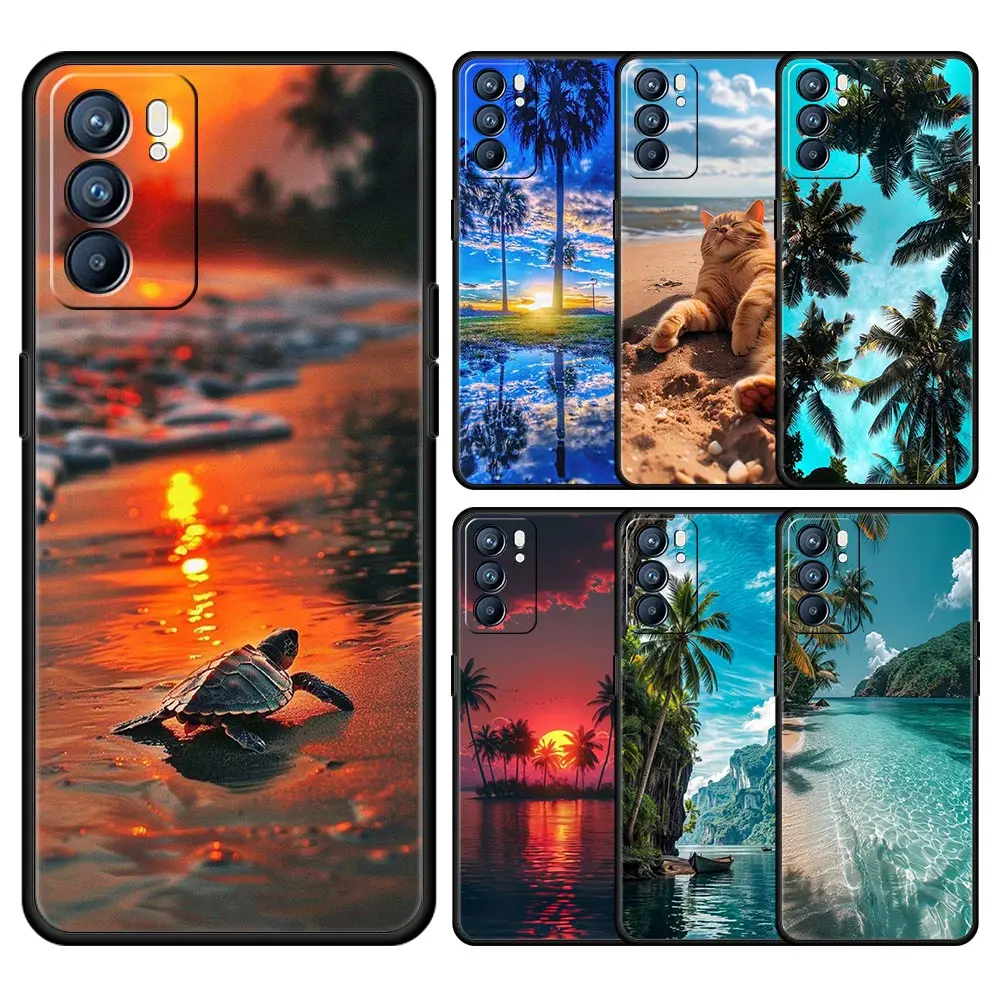 Summer Beach Palm Tree Phone Case For Oppo A54 A53 A52 A9 A15 A16 A76 A74 A57 A31 Find X6 Pro X5 Reno8 Reno7 Reno6 Pro 5G Cover