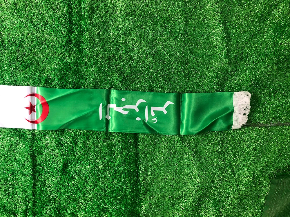 Bandiera del cielo Algeria sciarpa 14*130cm bandiera dell'algeria sciarpa personalizzata sciarpa della squadra di calcio stampa raso Algeria banner