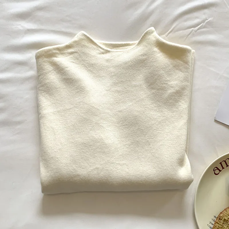 

Knitwears New Mock Neck Knitted Sweater Women Pullovers Fashion White Long Sleeve Knit Sweater Pullover Women Tops Sweaters Q793
