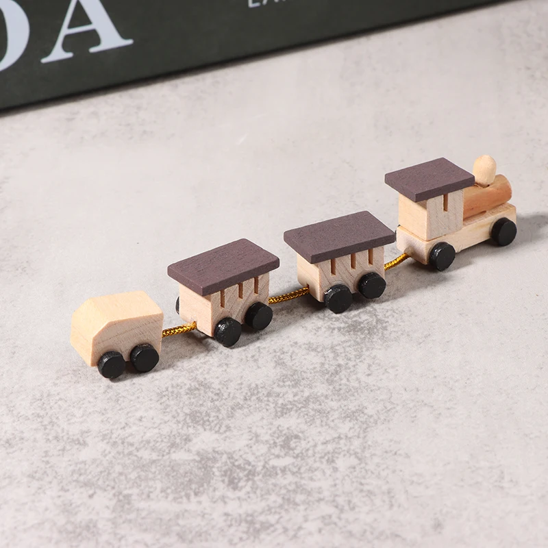 1:12 Dollhouse Miniature Wooden Train Mini Ornaments DIY Doll House Decor Accessories Kid Pretend Play Toy