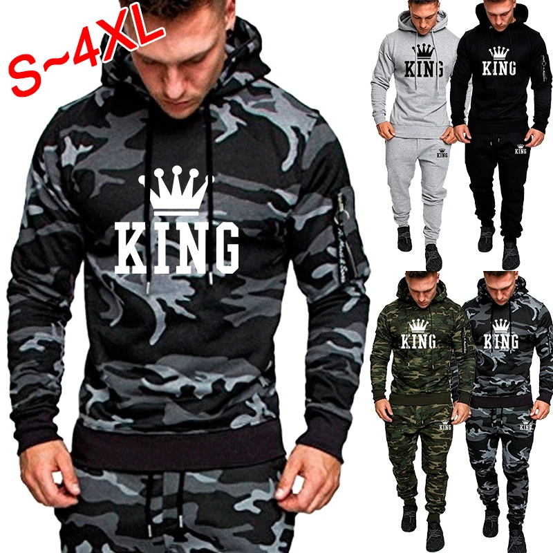 Traje deportivo de camuflaje para hombre, ropa deportiva de moda, traje de jogging de dos piezas, Conjunto de sudadera con capucha y pantalones